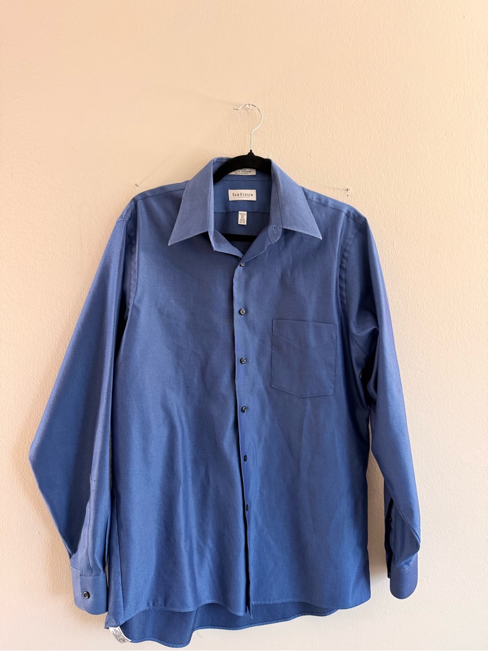 Van Heusen Men's Long Sleeve Blue Dress Shirt- cotton